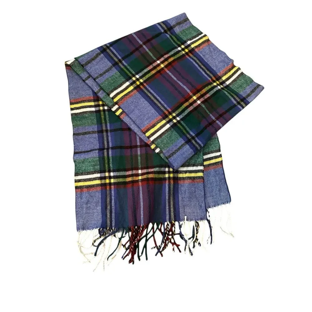 Vintage Men's Multicolor Cashmere Check Fringed Scarf cashmere